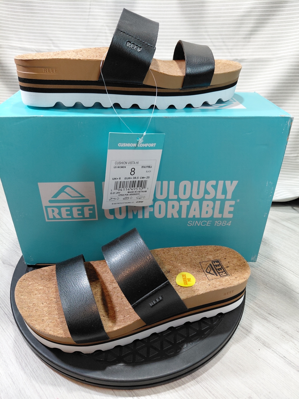 NWT Reef Womens Vista Hi Platform Two Strap Cork Foot Bed Slide Sandals SIZE 8 - Picture 9 of 10